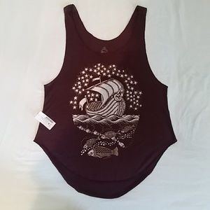Maroon Starry Boat Nautical Print Top